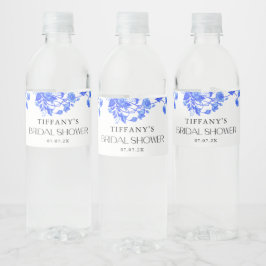 Vintages französisches Toile Blue Floral Brautpart Wasserflaschenetikett