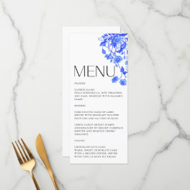 Vintages französisches Toile Floral Blue Brautpart Menükarte
