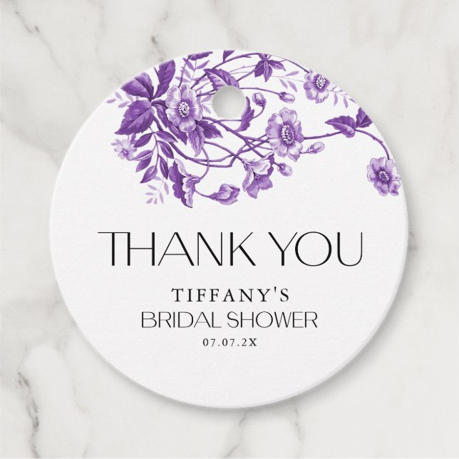 Vintages französisches Toile Lila Brautparty Geschenkanhänger (Vorderseite)