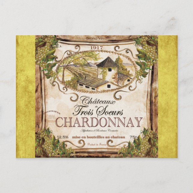 Vintages französisches Weinlabel Postkarte (Vorderseite)