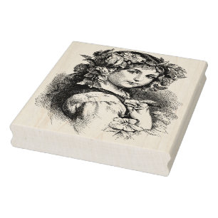 Vintages FranzösischZigeunermädchen mit Blume Gumm Gummistempel