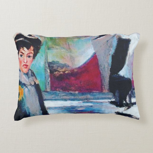Vintages Frauenportrait mit Abstraktem Hintergrund Dekokissen (Vorderseite)