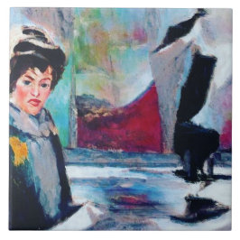 Vintages Frauenportrait mit Abstraktem Hintergrund Fliese