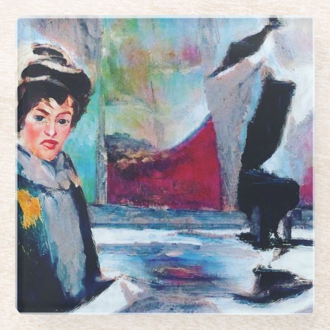 Vintages Frauenportrait mit Abstraktem Hintergrund Glasuntersetzer (Vorderseite)