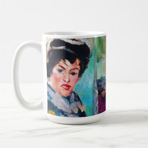Vintages Frauenportrait mit Abstraktem Hintergrund Kaffeetasse