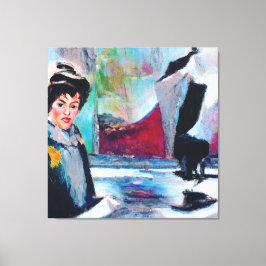 Vintages Frauenportrait mit Abstraktem Hintergrund Leinwanddruck