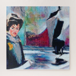 Vintages Frauenportrait mit Abstraktem Hintergrund Puzzle