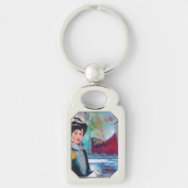 Vintages Frauenportrait mit Abstraktem Hintergrund Schlüsselanhänger