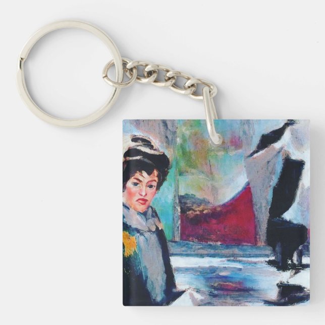 Vintages Frauenportrait mit Abstraktem Hintergrund Schlüsselanhänger (Vorderseite)