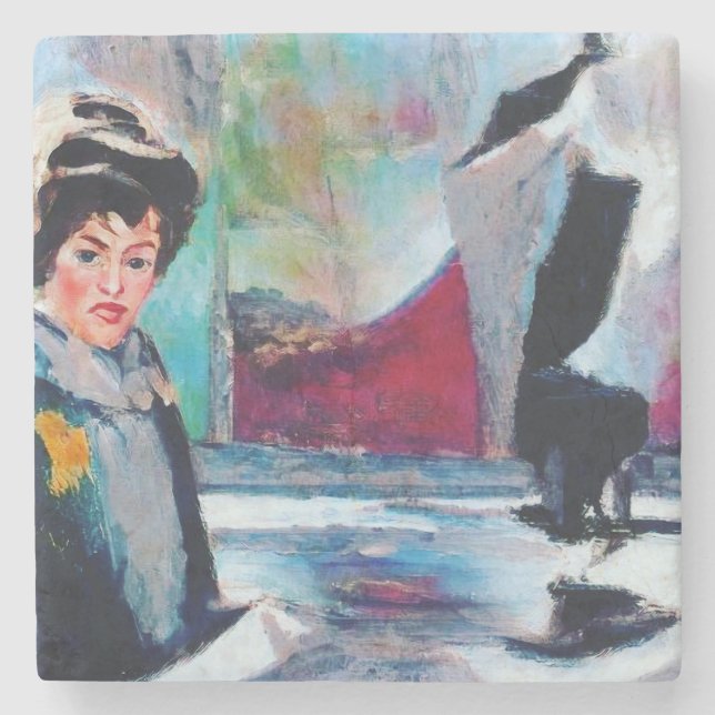 Vintages Frauenportrait mit Abstraktem Hintergrund Steinuntersetzer (Vorderseite)