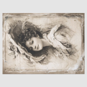Vintages Frauenportrait mit elegantem Hut Seidenpapier