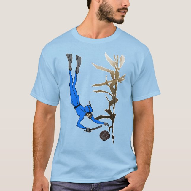 Vintages Freediving Abalone Taucher mit Kelp T-Shirt (Vorderseite)