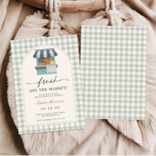 Vintages Fresh Off The Market Gingham Brautparty Einladung