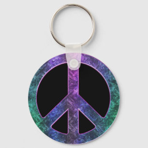 Vintages Friedenszeichen in Krawatte-Dye am Schwar Schlüsselanhänger