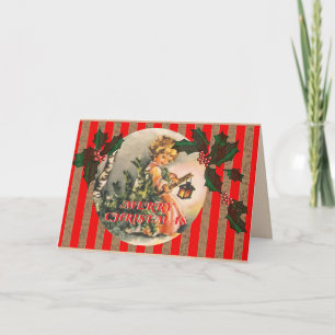 Vintages "Frohe Weihnachten" mit einem kleinen Mäd Feiertagskarte