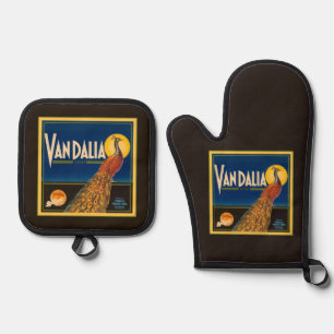Vintages Fruchtetikett Orangen auf schwarz Ofenhandschuh & Topflappen-Set