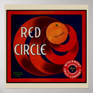 Vintages Fruchtkorb-Label Art Red Circle Orange Poster