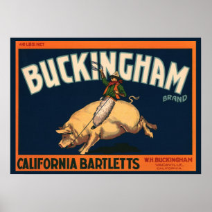 Vintages Fruchtkorb Label Cowboy on Pig Rodeo Poster