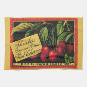 Vintages Fruchtkorb-Label Kunst, Baumkirschen Geschirrtuch