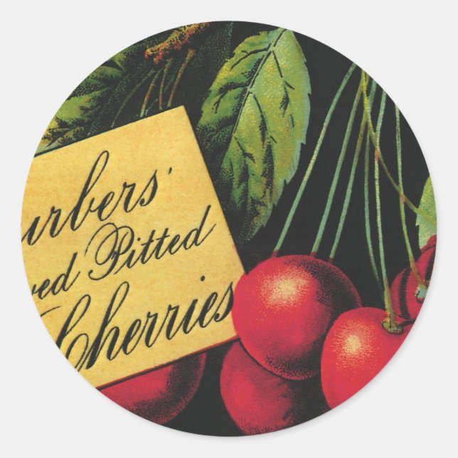 Vintages Fruchtkorb-Label Kunst, Baumkirschen Runder Aufkleber (Vorderseite)