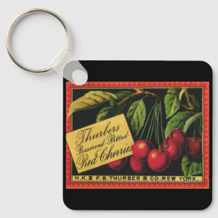 Vintages Fruchtkorb-Label Kunst, Baumkirschen Schlüsselanhänger