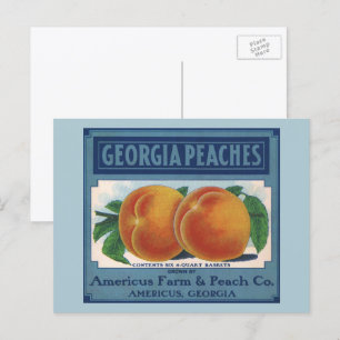Vintages Fruchtkornlabel Art, Georgia Pfirsiche Postkarte