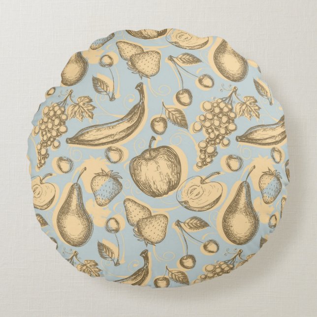 Vintages Fruchtmuster Rundes Kissen (Vorderseite)