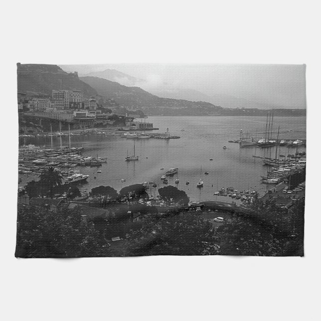 Vintages Fürstentum Monaco Der Hafen Geschirrtuch (Horizontal)