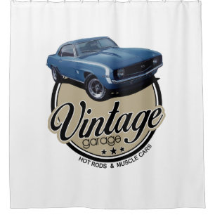 Vintages Garagen-Blau Camaro Duschvorhang