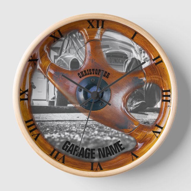 Vintages Garagenbesitzerlenkrad Uhr (Vorderseite)