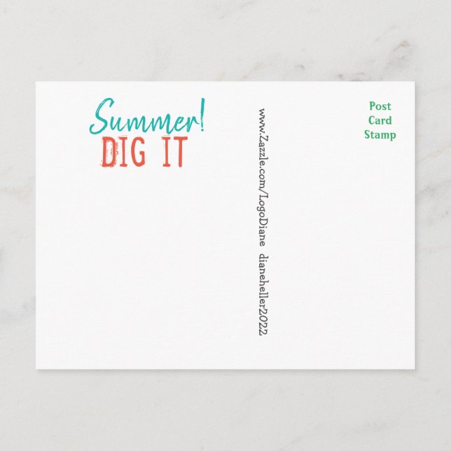 Vintages Gartenwerkzeug Postkarte von Diane Heller (Rückseite)