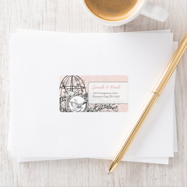 Vintages Geburtskäfig-UAWG-Etikett für Rosa Damask Adressaufkleber (Insitu)