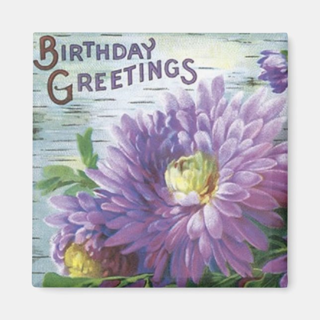 Vintages Geburtstagsmagnet mit Blume Magnet (Vorne)