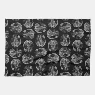 Vintages Gehirndiagramm Druckmuster Schwarz Geschirrtuch