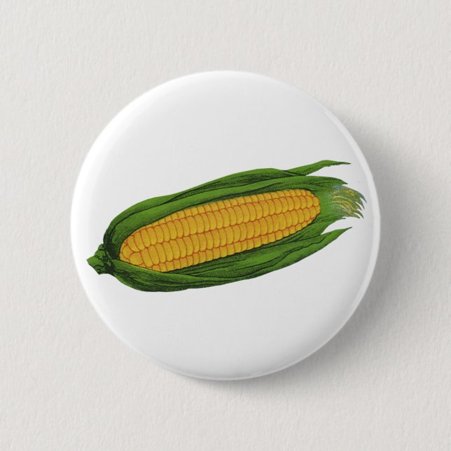 Vintages Gemüse; Gelber Mais auf dem Cob Button (Vorderseite)