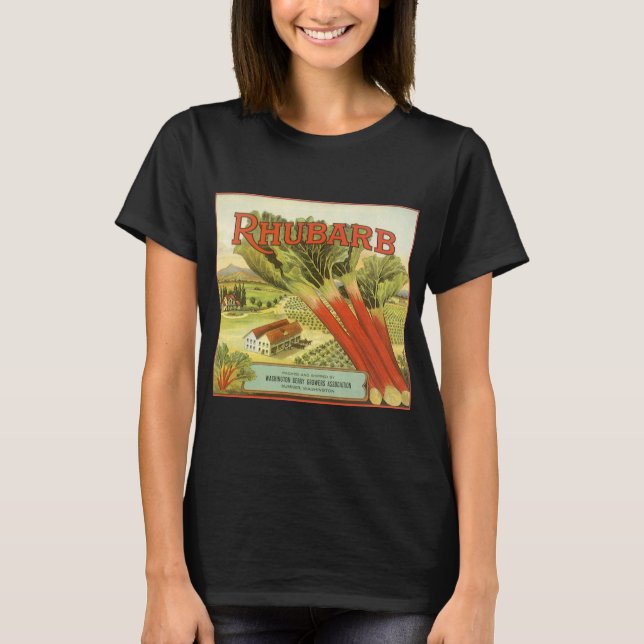 Vintages Gemüse kann Kunst, Rhubarb-Bauernhof T-Shirt (Vorderseite)