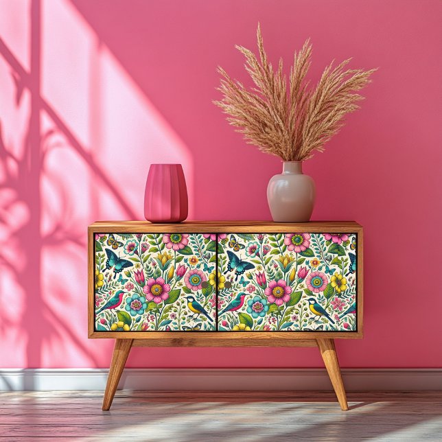 Vintages Gemustertes Gewebe aus Blumen und Butterf Seidenpapier (Von Creator hochgeladen)