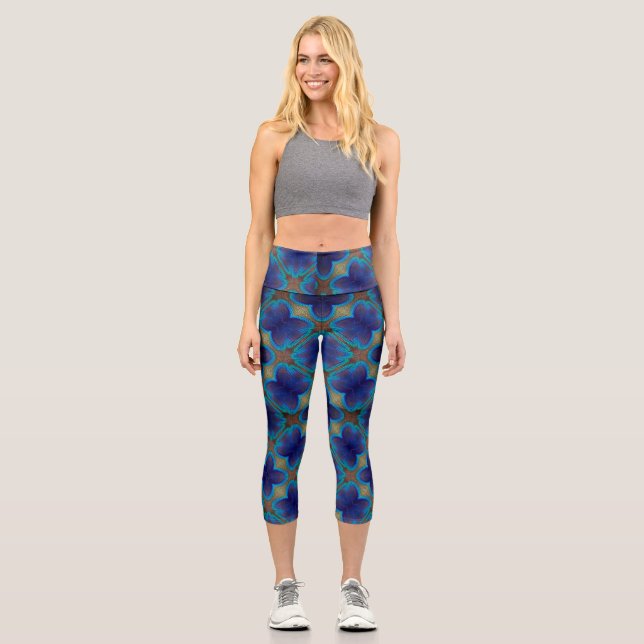 Vintages geometrisches Boho-Muster Capri Leggings (Vorderseite)