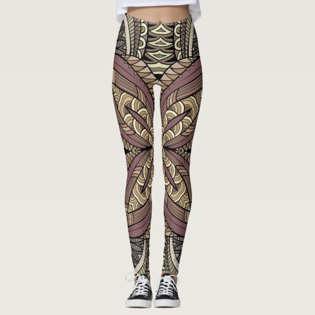 Vintages geometrisches Boho-Muster Leggings (Vorderseite)