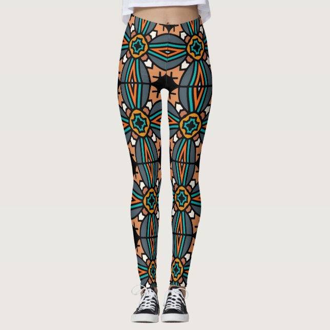 Vintages geometrisches Muster Leggings (Vorderseite)