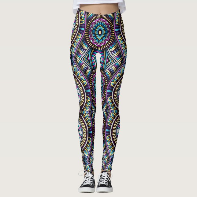 Vintages geometrisches Muster Leggings (Vorderseite)