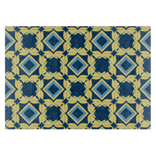 Vintages geometrisches Trennboard Blue & Cream Schneidebrett (Vorderseite)