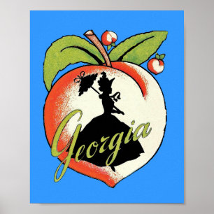 Vintages Georgia Peach Silhouette Südliche Glocke Poster