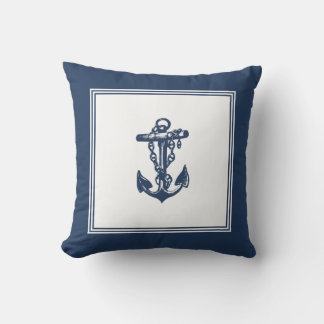Vintages Gerahmtes Anchor Navy Throw Kissen