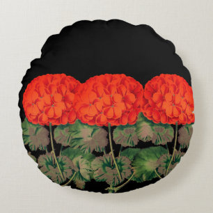 Vintages Geranium Trio - fette Blüte Rundes Kissen