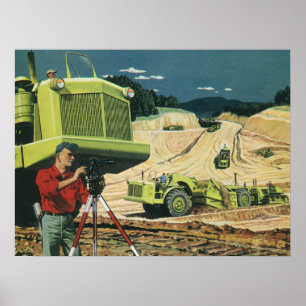 Vintages Geschäft, Baustelle mit Umfrage Poster