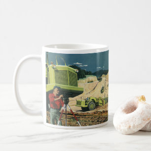 Vintages Geschäft, Baustelle mit Umfrage Tasse