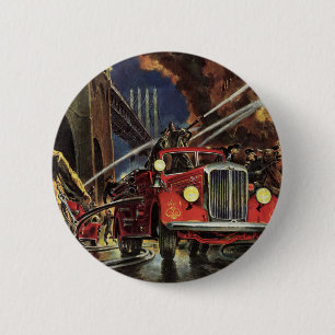 Vintages Geschäft, Feuerwehrfahrzeuge Feuerwehrmän Button