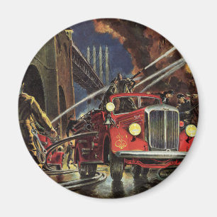 Vintages Geschäft, Feuerwehrfahrzeuge Feuerwehrmän Magnet