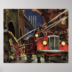 Vintages Geschäft, Feuerwehrmänner Feuerwehrfahrze Poster
